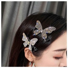Vintage Crystal Butterfly Hair Clip Silver Butterfly Hair Barrette Paved Cz B...