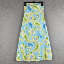 Lilly Pulitzer Strapless Dress Size 4 Blue Green Yellow Floral Paisley Tie Back