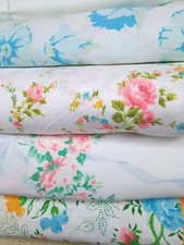 LOT 5 VTG FLORAL Fabric BED SHEETS FLAT TWIN QUEEN CUTTER Cottage Pastels Easter