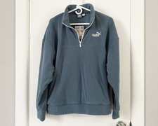 Puma Blue White Zip Comfort Fit Sweater Top L Large Sports Gym Football Casual