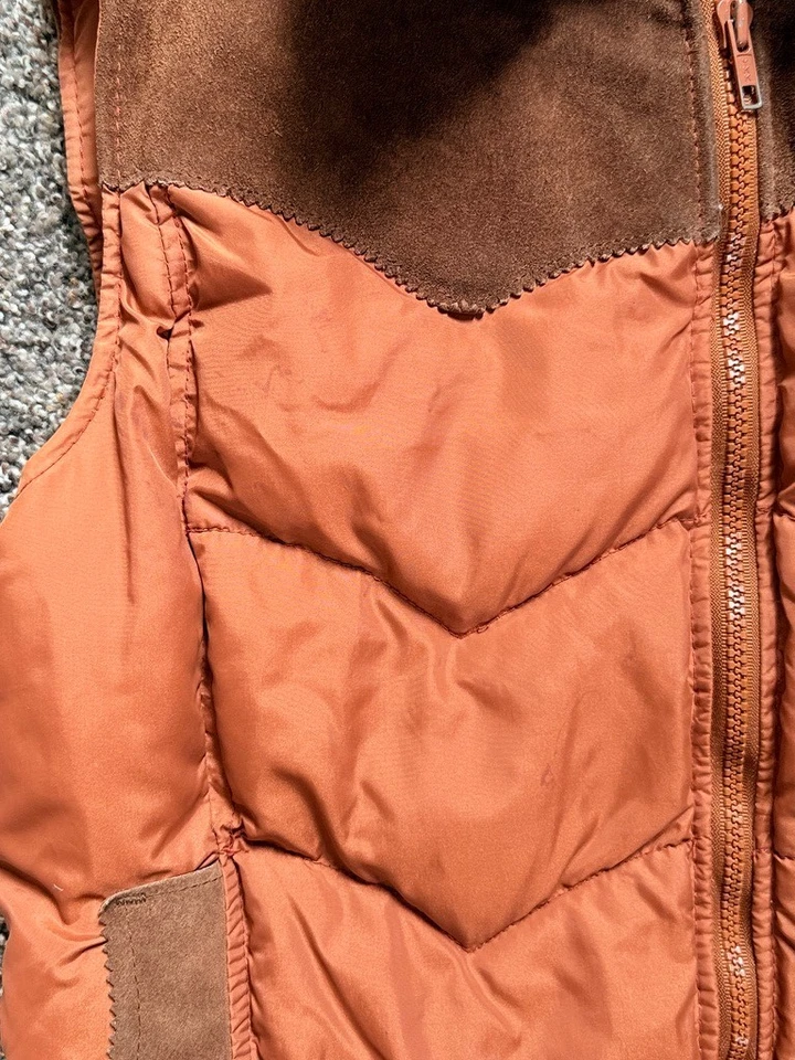 Vintage Ms. Pioneer Albuquerque USA Puffer Vest Rust Brown Western Suede Trim - Image 2 of 4