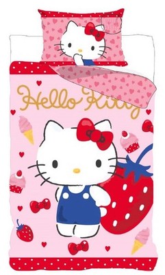 Hello Kitty Wende-Bettwäsche-Set 135x200 80x80 Baumwolle Mädchen Bettzeug Katze