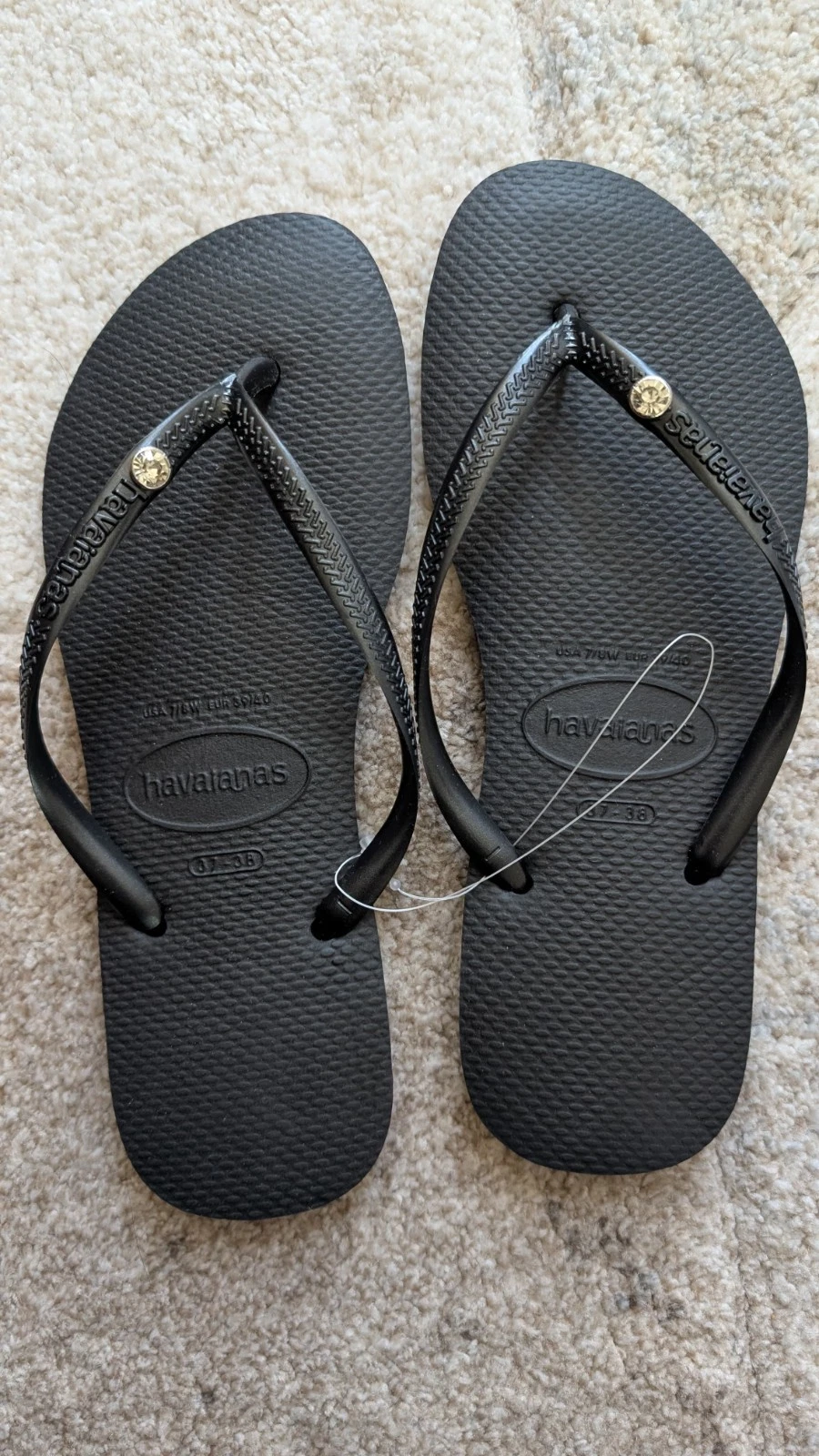 HAVAIANAS Black FLIP FLOPS Ladies THONGS SANDALS Slim SW CRYSTAL LOGO
