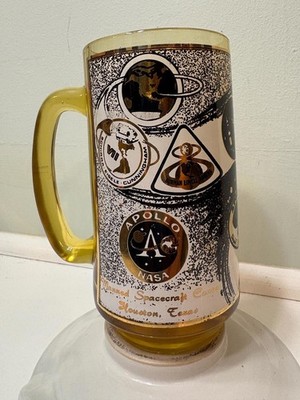 Apollo Nasa Space Craft Amber Glass Mug Houston Texas  Vintage 1970