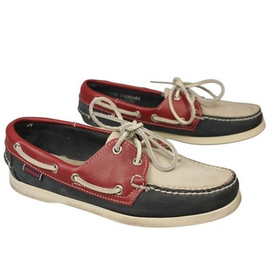 Sebago Docksides Boat Shoes Womens 7.5 Red White Blue Leather USA Made Preppy
