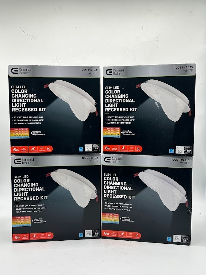 LOT OF 4 Commercial Electric Directional LED 6 in. Round Canless Recessed Light