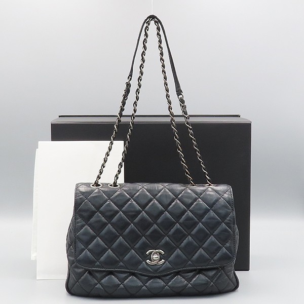 Chanel A93909 black lambskin silver bistro flap shoulder bag