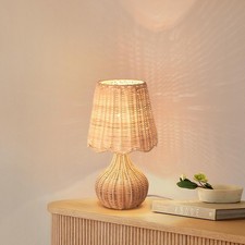 Rattan Small Bedside Table Lamp for Bedroom, Boho Mini Table Lamps for Nights...