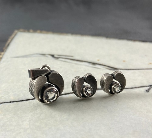 Karl Laine sterling & rock crystal pendant and earring set, Finland Scandinavian