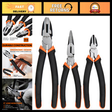 3-Piece Pliers Set - Long Nose, Diagonal & Lineman Pliers for Electrical & DIY W