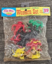 Vintage Tim Mee Toys 10 Pcs Western Set Unopened Bag #3001 Unbreakable Realistic