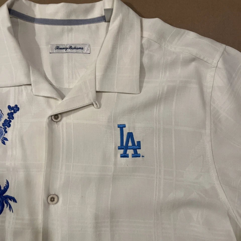 Tommy Bahama LA Dodger шелковая рубашка на пуговицах вышитая размер LG синий цветочный ЧИТАЙТЕ - Изображение 2 из 4