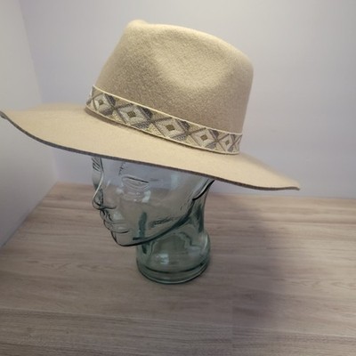 Lucky Brand Western ''Brixton Proper''  100% Wool Cream Fedora Hat W/ Hat Band 