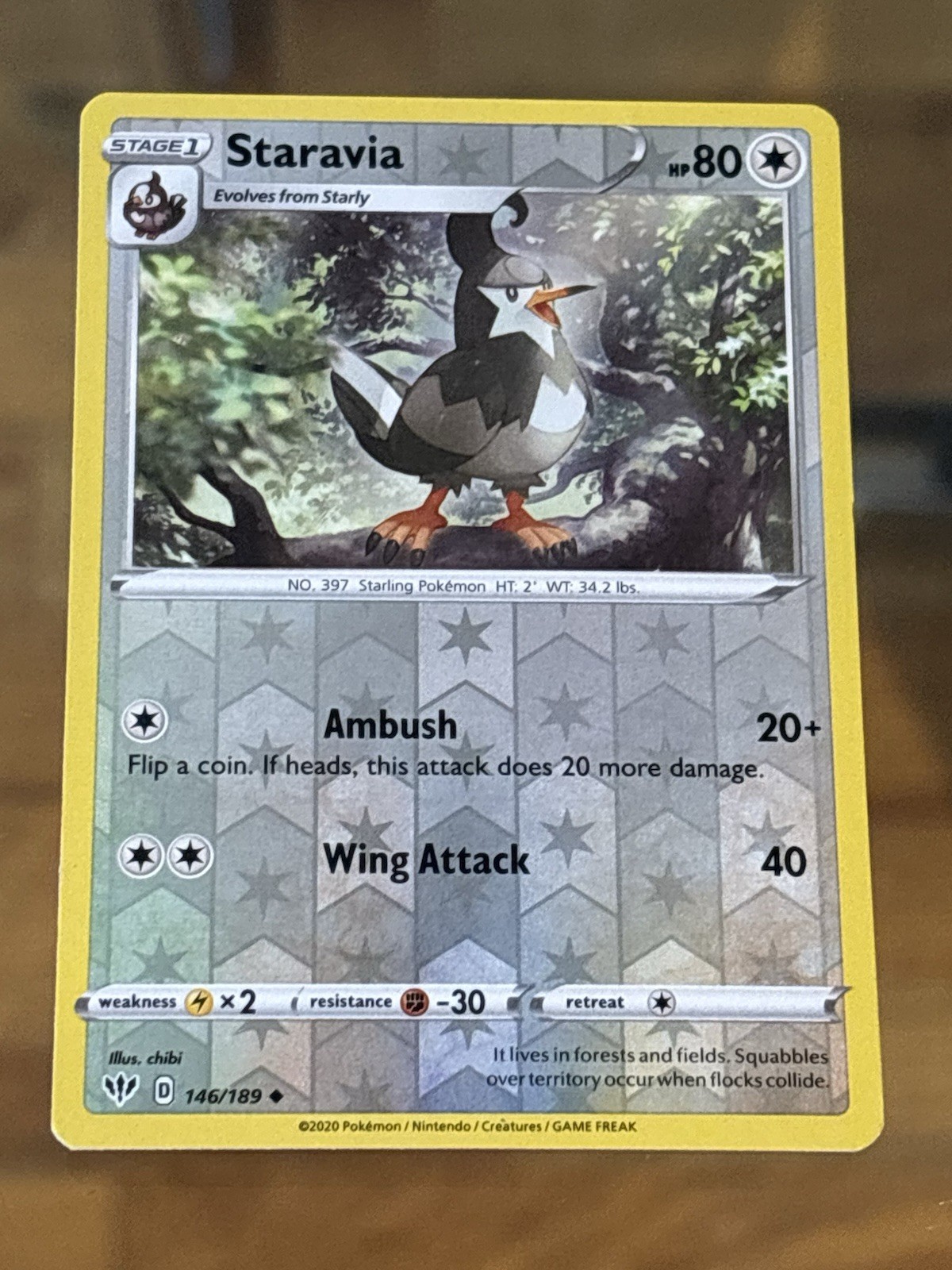 Staravia - 146/189 - Reverse Holo - Darkness Ablaze - Pokemon Card