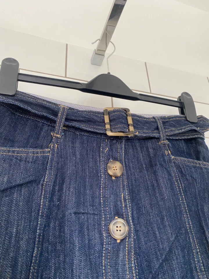 NEXT Button Front Denim Skirt Size 10 A-Line Leopard Buckle Belt Prairie Peasant - Image 4 of 4