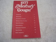 1977 Mercury Cougar Owners Manual Original 1977 Mercury Cougar Owners Manual Original