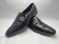 Gucci GG Loafers Men 9 D Black Leather Shoes Italy Slip-On