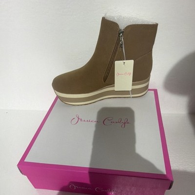 Jessica Carlyle Women's Brown Ankle Bootie Platform Wedge Zip Round Toe