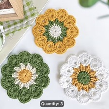 Crochet Flower Coaster Set of 3 Handmade Style Cottagecore Floral Drink Coasters