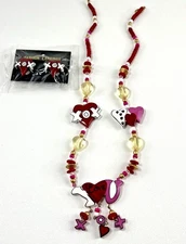 Valentine's Day Earrings Stud Necklace 25" Fashion Red Heart Message XOX Read