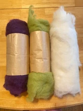 Icelandic Natural Wool Batting -Ivory, Purple and Green