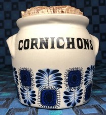 Rare Pot À Épices/Cuisine CORNICHONS GRÈS LML - Limoges France Décor Palma