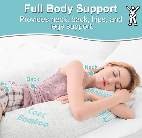 Body Pillow for Adults Cooling Bamboo Rayon Full Adjustable Memory Foam Pillow - - Picture 2 of 7