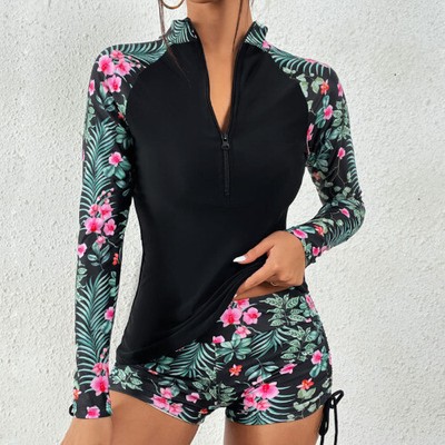 Badeanzug-Mit-Lange-Ärmel-Bademode-Sport-Surfen-Tankini-Set-Bademode
