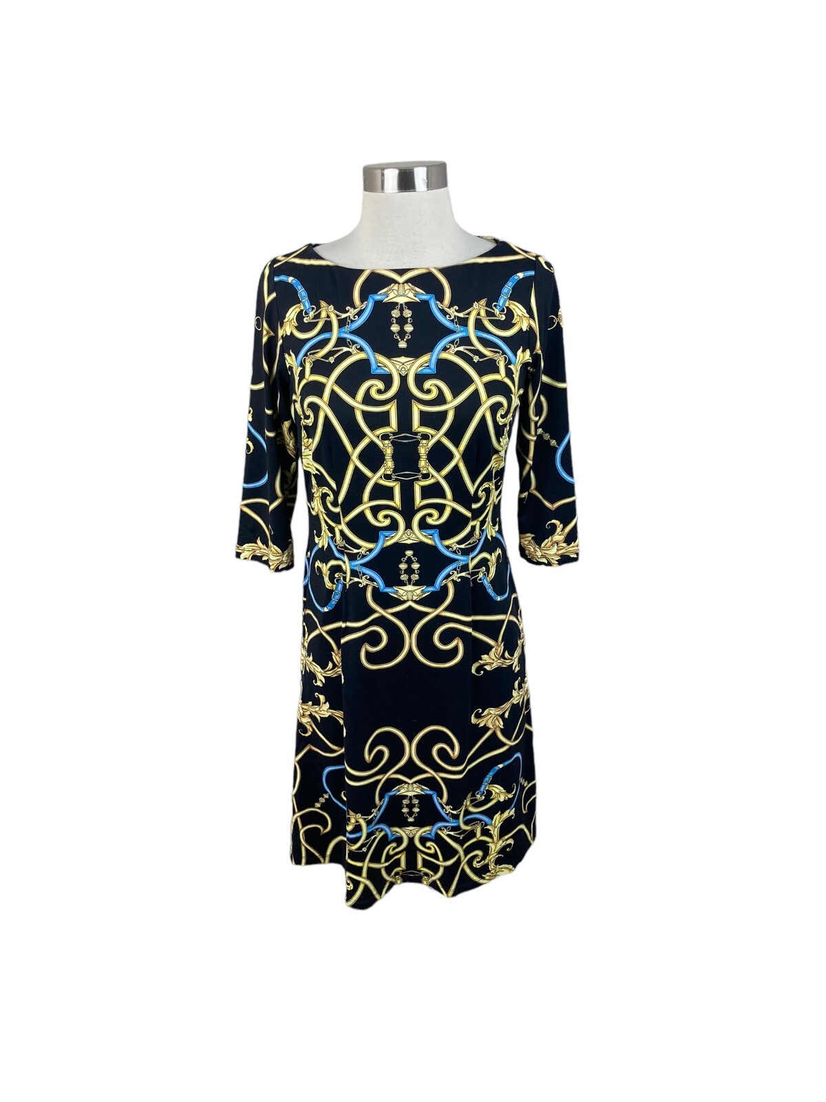 J. McLaughlin Black Gold Equestrian Print Catalina Cloth 3/4 Sleeve ...