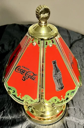 Vintage Coca Cola Tiffany Style Glass Shade Touch Table Lamp Retro HTF