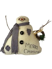 Primitive Style Snowman Plush Merry Christmas Decor Holiday Sherpa Stuffed
