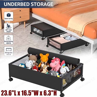 Under Bed Storage Box with Wheels Rolling Underbed Storage
