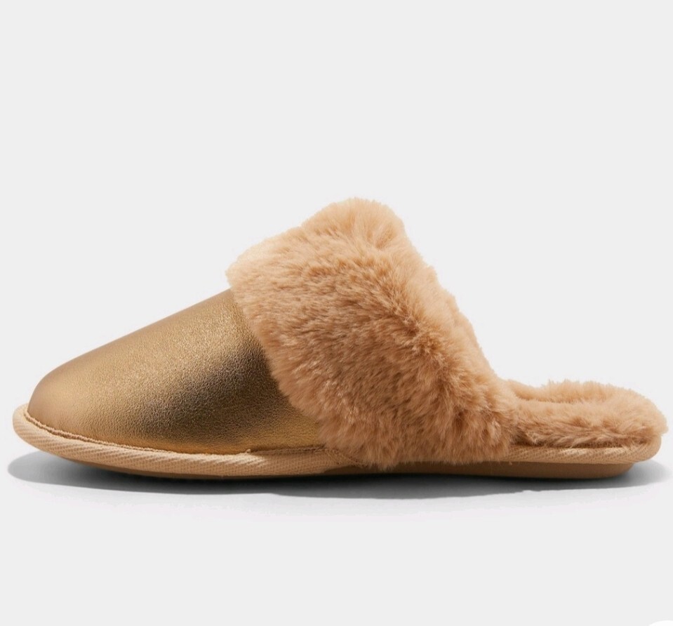 PANTOFOLA D’ORO Nuove ciabatte invernali Natale donna Rae oro metallizzato Scuff M 7 8 L 9 10