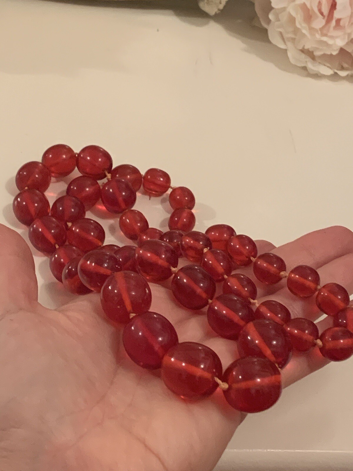 Vintage Plastic Translucent Cherry Red Lucite Bea… - image 11