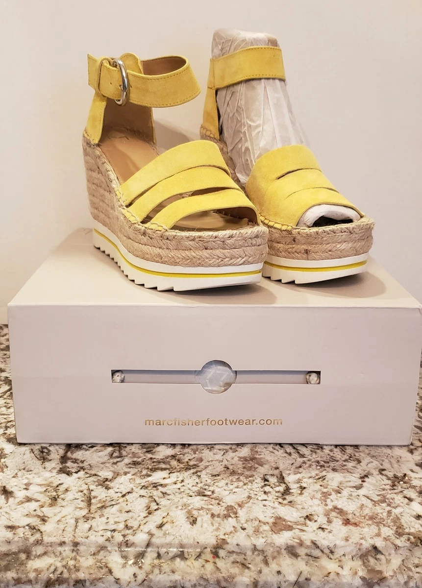 MARC FISHER 7.5 SAMMY ESPADRILLES SUEDE YELLOW WEDGE HEELRUBBER