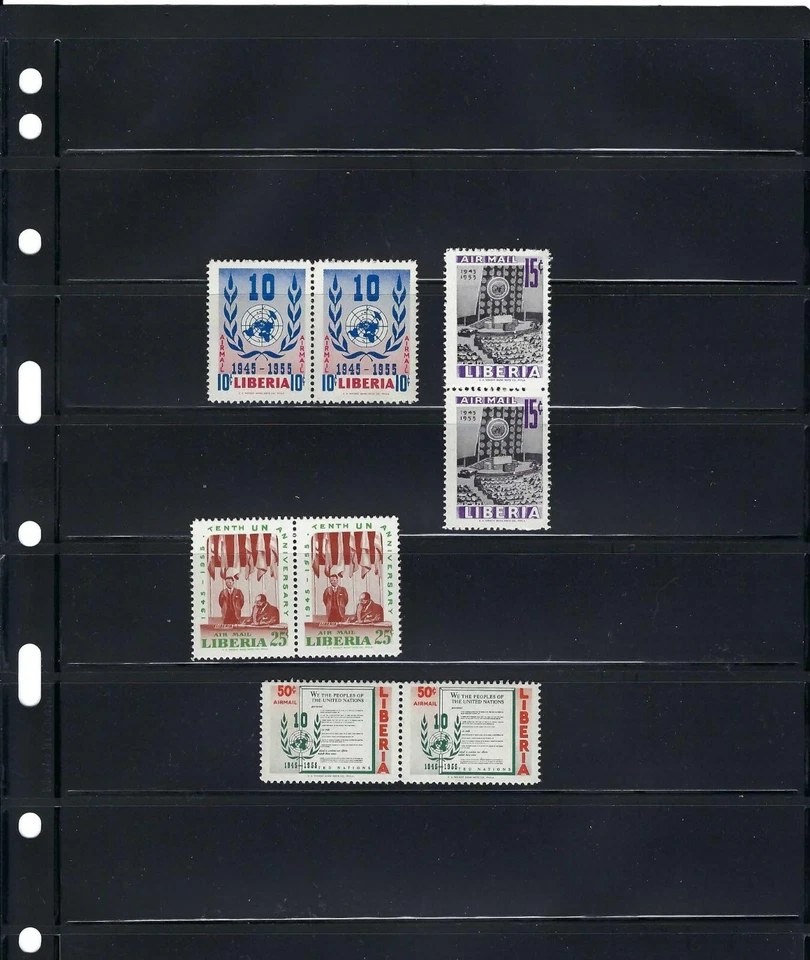 ''UN, Emblem.-   10th Anniv.  Pairs   (8}  LIBERIA  - Image 2 of 2