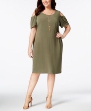 JM Collection Plus Size Cold-Shoulder Dress - Olive Sprig - 1X
