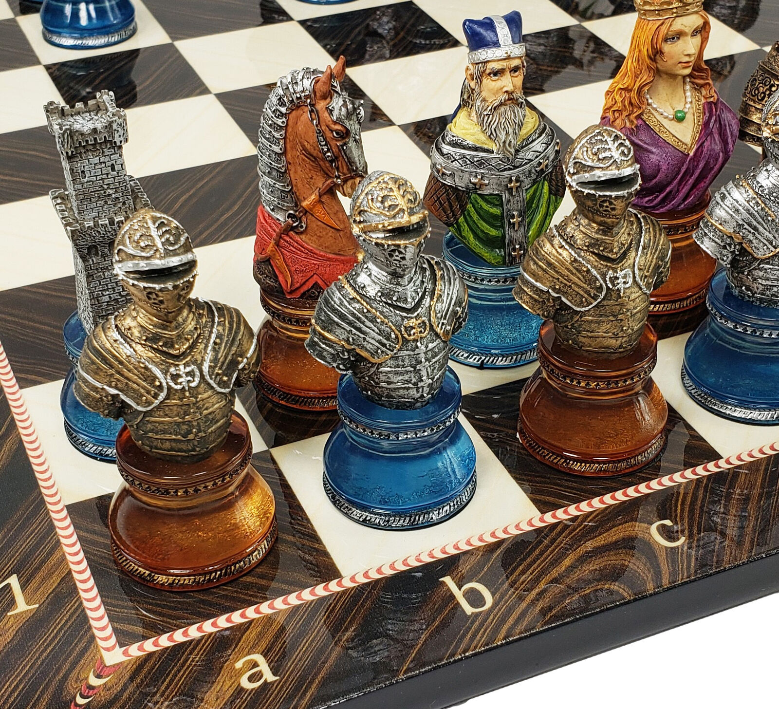 LARGE MEDIEVAL TIMES CRUSADE Red & Blue BUSTS chess Set W 17