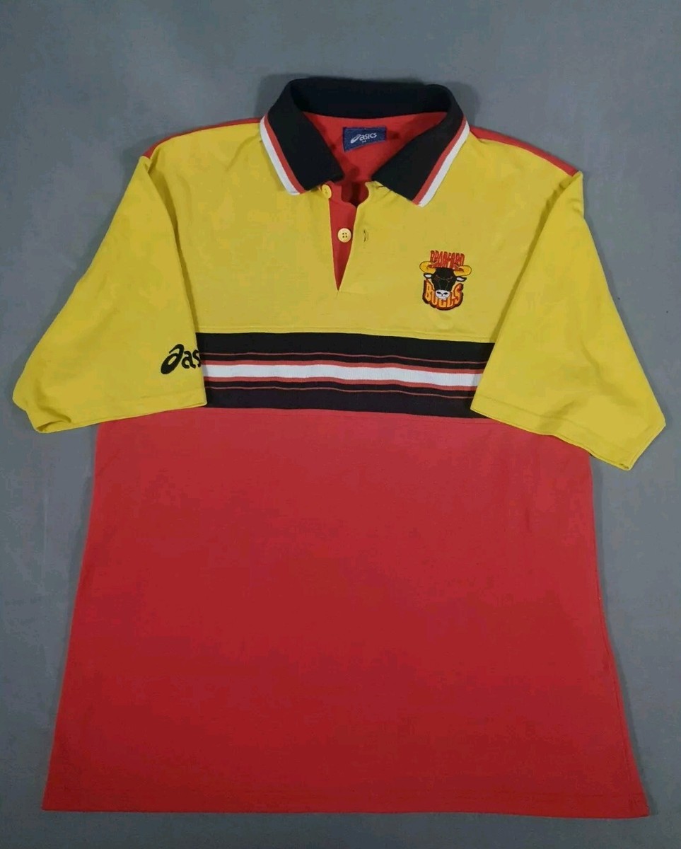 Vintage Bradford Bulls Polo Shirt Mens Large Yellow Red AASICS
