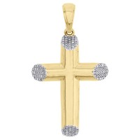 "10K Gelbgold Original Diamant Tube Kreuz AnhäNger 1.65 \" Kuppel Pflastern 1/5 Ct"