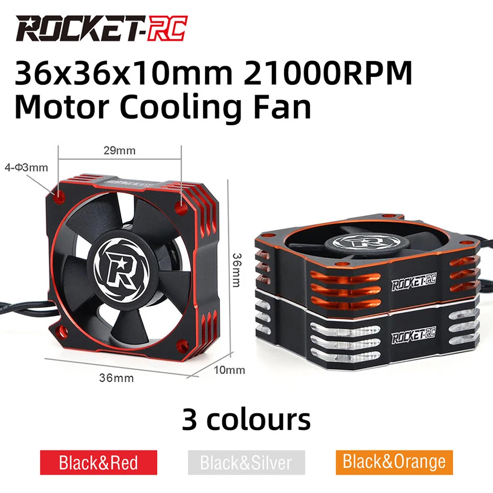 2x Rocket 35mm 21000RPM Metal Cooling Fan for 1/8 1/10 RC Brushless Motor Car - Image 2 of 4