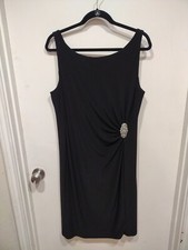 Lauren Ralph Lauren Women's Black Stretch Knit Ruched Sheath Dress Sz 16-Formal