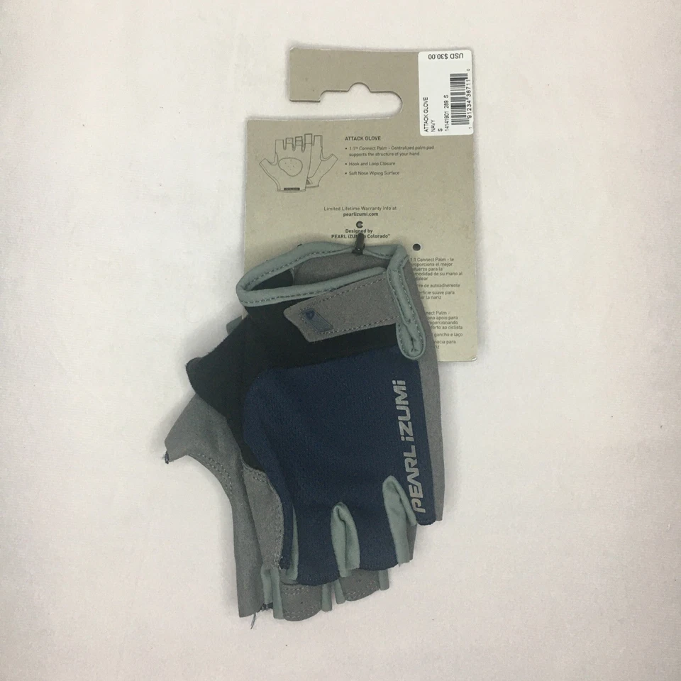 全新 Pearl Izumi ATTACK 自行车 短指手套 男式 海军蓝 尺寸 S — 第 2/4 张图片
