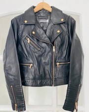 Rrp £299 Mint Velvet Black Leather Cropped Jacket