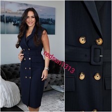 ZARA NAVY BLUE PINSTRIPE SLEEVELESS TRENCH DRESS SIZE S