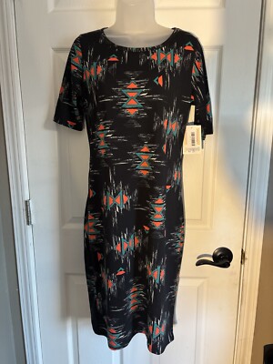 Lula Roe Shirt Dress Green and Black  Print Short Sleeve Womens M