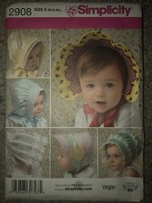Simplicity 2908 Babies Toddlers Hats And Bonnets In 4 Sizes New Uncut