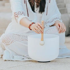 CVNC  432Hz 8" F Heart Chakra Crystal Singing Bowl Frosted Quartz Sound BathGift