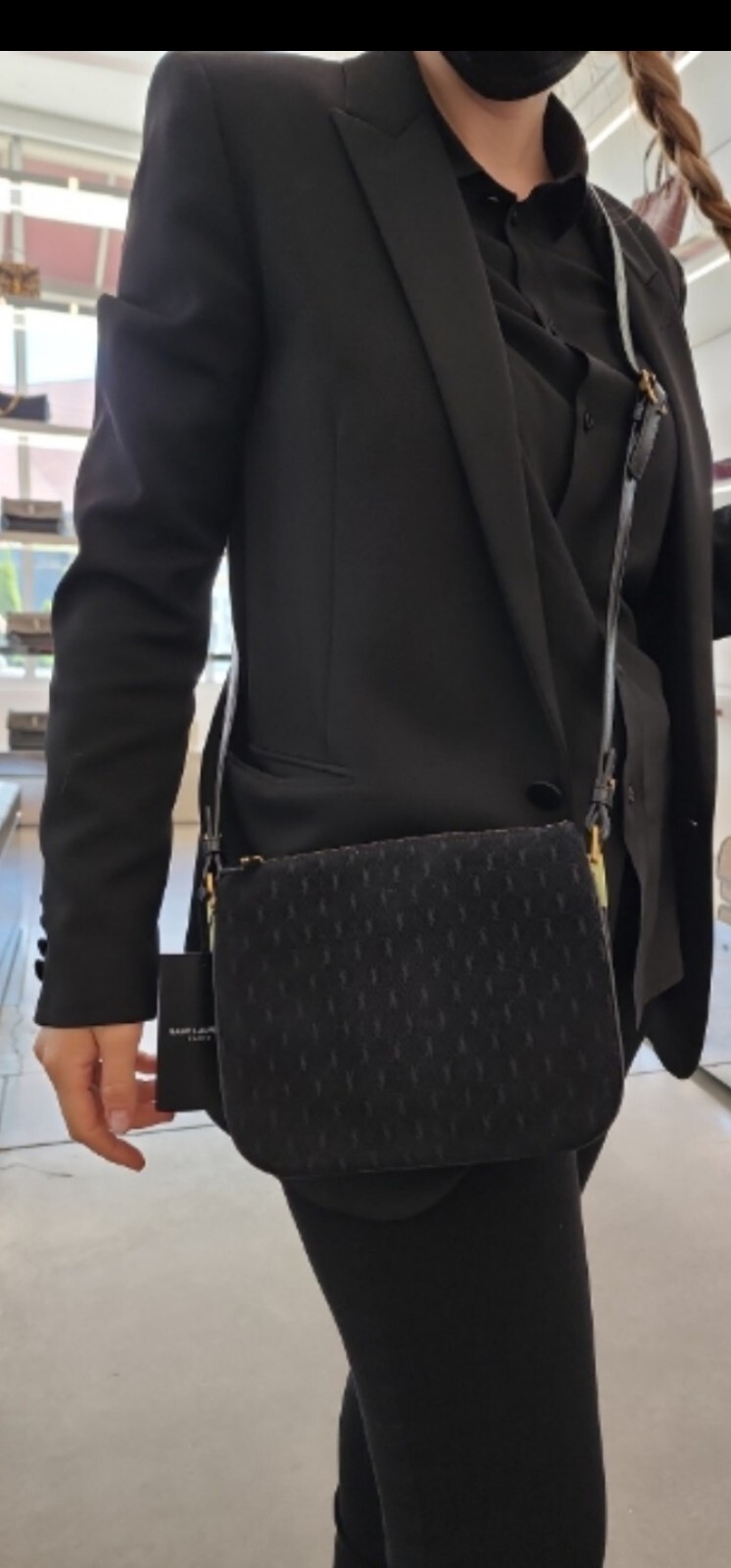 Borsa a tracolla Saint Laurent nera King Palm scamosciata monogramma 585541