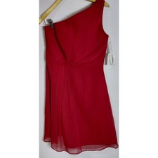 LR9 NWT David's Bridal One Shoulder Dress Solid Chiffon Knee Length Women Size 8